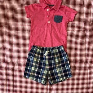 Carter's Pink Bodysuit with Plaid Shorts